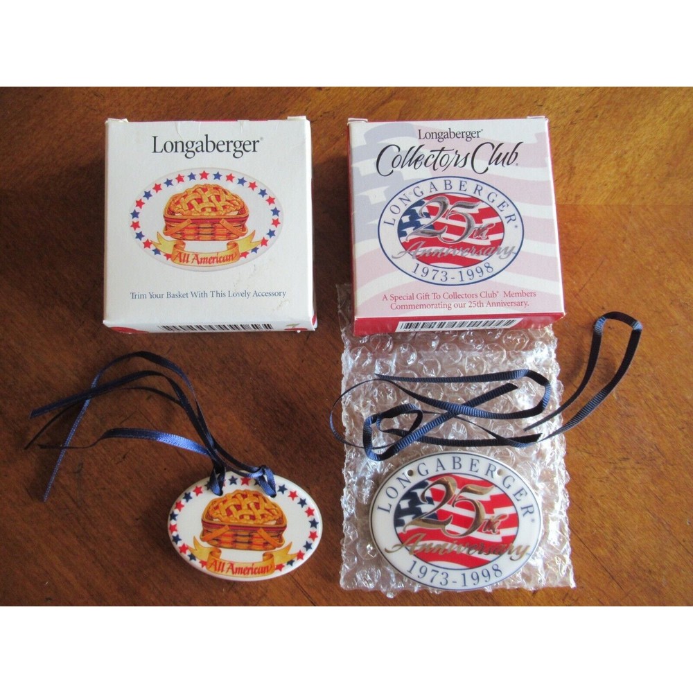 Lot of 2x Longaberger Collectors Club 25th Anniversary All American Tie On